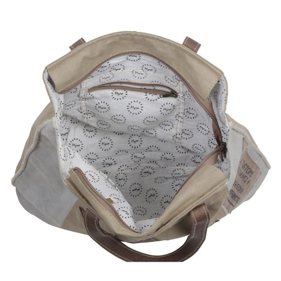 COPY - Myra Bag Handmade Edgy Tote Bag Upcycled Canvas & Cowhide Leather - Picture 7 of 9